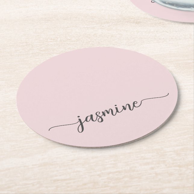 Dessous-de-verre Rond En Papier Monogramme rose vif Nom Script Signature chic (Incliné)
