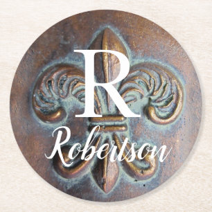 Dessous-de-verre Rond En Papier Monogramme Vintage Fleur De Lis