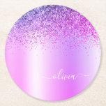 Dessous-de-verre Rond En Papier Monogramme violet Parties scintillant Étincelante<br><div class="desc">Purple Faux Foil Parties scintillant d'étincelle métallique broyée Monogramme de métal brossé Nom Dessous de verre de papier. Cela fait le cadeau parfait de remise de diplômes,  anniversaire,  mariage,  douche nuptiale,  anniversaire,  baby shower ou bachelorette pour quelqu'un qui aime le luxe glam et les styles chic.</div>