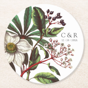 Dessous-de-verre Rond En Papier Monogrammes Vintage moderne Rose de Noël blanc