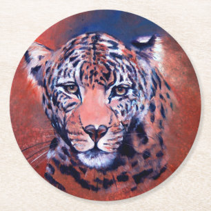 Dessous-de-verre Rond En Papier Montagnes Russes Red Leopard