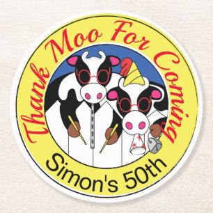 Dessous-de-verre Rond En Papier Moosiciens Funny Cow fête d'anniversaire