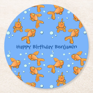 Dessous-de-verre Rond En Papier Morceau de poisson rouge orange mignon sur dessin