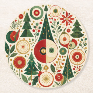 Dessous-de-verre Rond En Papier Mosaïque de Noël du milieu du siècle