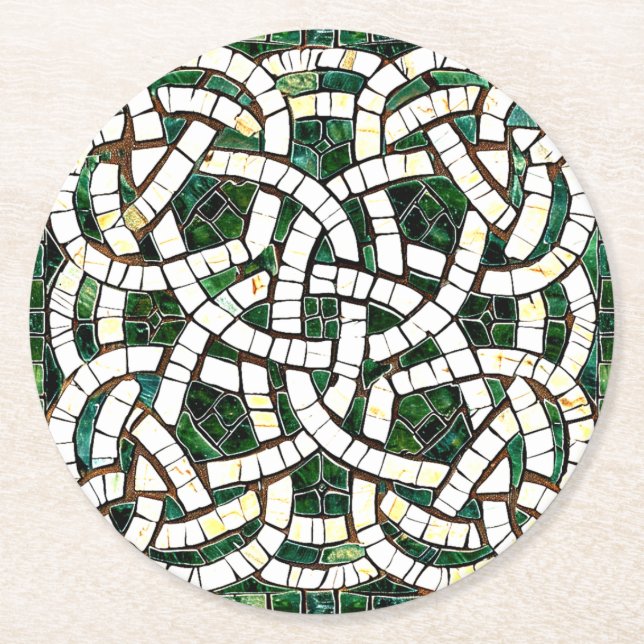 Dessous-de-verre Rond En Papier Mosaïque de pierre céleste verte et blanche (Devant)