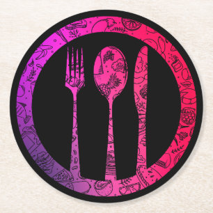 Dessous-de-verre Rond En Papier Motif alimentaire coloré Fruits Aliments Pancakes