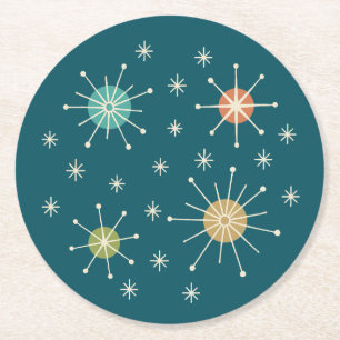 Dessous-de-verre Rond En Papier Motif Atomique en Étoile Éclatée de Style Mid Cent