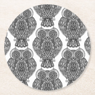 Dessous-de-verre Rond En Papier Motif avec le griffonnage de hiboux
