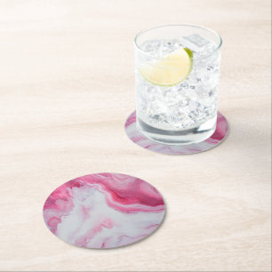Dessous-de-verre Rond En Papier Motif blanc rose marbre