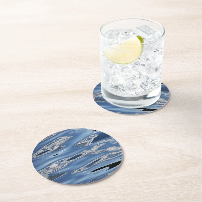 Dessous-de-verre Rond En Papier motif bleu abstrait cool (En situation)