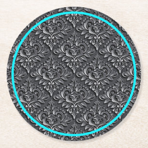 Dessous-de-verre Rond En Papier Motif damassé fond noir-23961