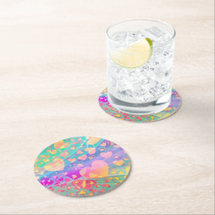 Dessous-de-verre Rond En Papier Motif d'amour de cœur Design pastel