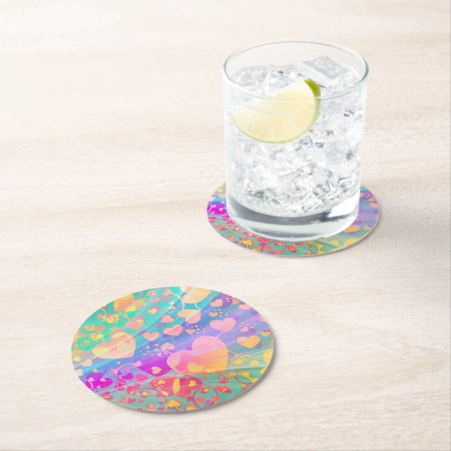 Dessous-de-verre Rond En Papier Motif d'amour de cœur Design pastel (En situation)