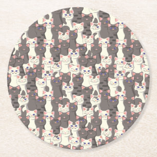 Dessous-de-verre Rond En Papier Motif de chats blancs et gris