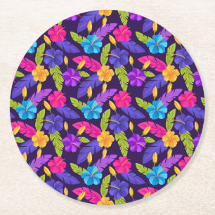 Dessous-de-verre Rond En Papier Motif de feuilles et fleurs tropicales-23857