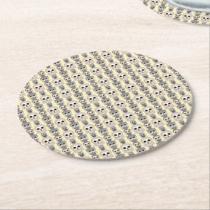 Dessous-de-verre Rond En Papier Motif de hiboux adorables sur fond jaune clair