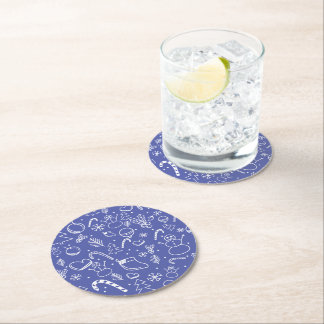 Dessous-de-verre Rond En Papier Motif de Noël Blue Doodle - Amusant et Festif 
