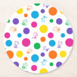 Dessous-de-verre Rond En Papier Motif de point de polka arc-en-ciel Woodstock<br><div class="desc">Ce joli design présente le meilleur ami de Snoopy,  Woodstock,  dans un motif à pois coloré.</div>