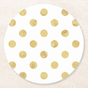 Dessous-de-verre Rond En Papier Motif de point élégant de polka de feuille d'or