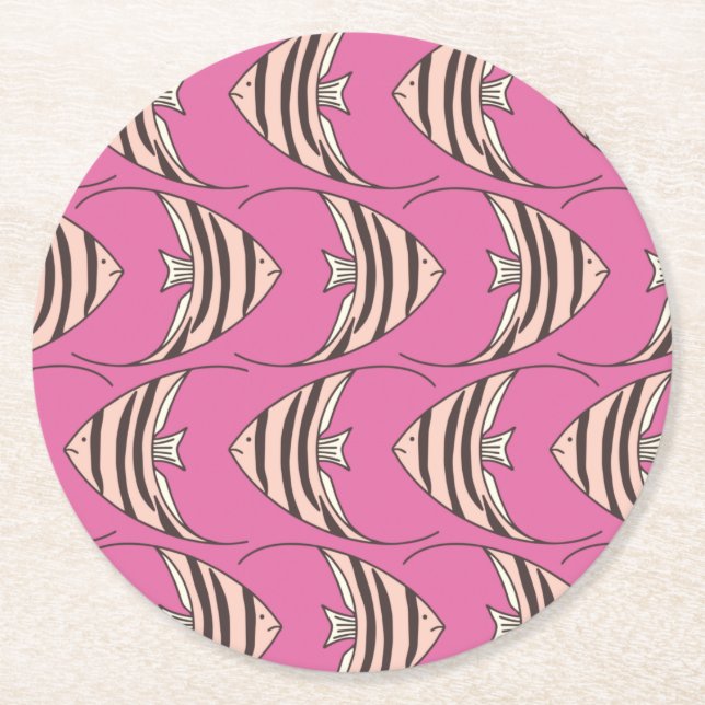 Dessous-de-verre Rond En Papier Motif de poisson rose mignon (Devant)