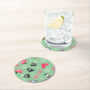 Dessous-de-verre Rond En Papier Motif de sports de vacances d'hiver mignon