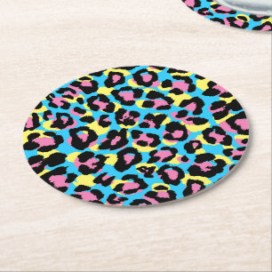 Dessous-de-verre Rond En Papier Motif de Spots Neon Leopard