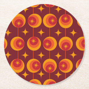 Dessous-de-verre Rond En Papier Motif d'étoiles en explosion du milieu du siècle s