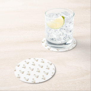 Dessous-de-verre Rond En Papier Motif d'oie blanche mignonne