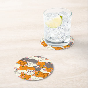 Dessous-de-verre Rond En Papier Motif en diagonale du chat noir blanc gingembre