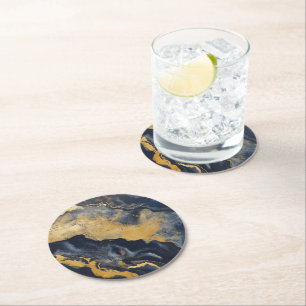 Dessous-de-verre Rond En Papier Motif en marbre foncé doré