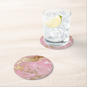Dessous-de-verre Rond En Papier Motif en marbre rose or