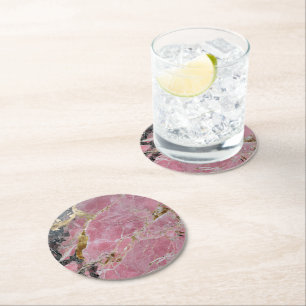 Dessous-de-verre Rond En Papier Motif en marbre rose or