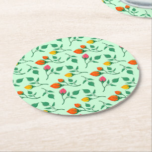 Dessous-de-verre Rond En Papier Motif floral avec fleurs roses colorées