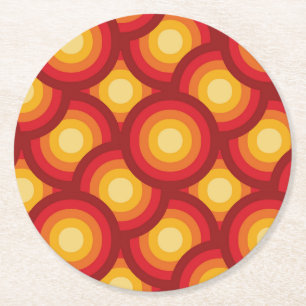 Dessous-de-verre Rond En Papier Motif géométrique groovy rétro des années 70 avec