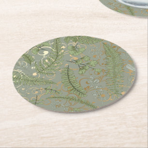 Dessous-de-verre Rond En Papier Motif Green et Gold Fern