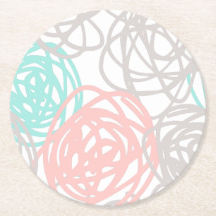 Dessous-de-verre Rond En Papier Motif gris et turquoise rose de griffonnage