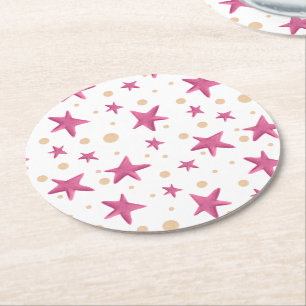 Dessous-de-verre Rond En Papier Motif jolies étoiles roses