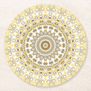 Dessous-de-verre Rond En Papier Motif Mandala jaune or