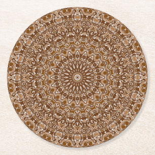 Dessous-de-verre Rond En Papier Motif Mandala Marron et Blanc au Chocolat