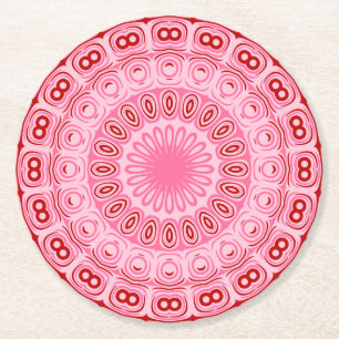 Dessous-de-verre Rond En Papier Motif Mandala Rouge et Rose
