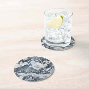 Dessous-de-verre Rond En Papier Motif Marbre blanc gris