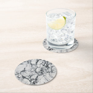 Dessous-de-verre Rond En Papier Motif Marbre Gris Blanc