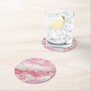 Dessous-de-verre Rond En Papier Motif marbre rose clair