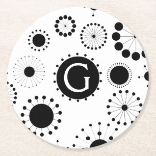Dessous-de-verre Rond En Papier Motif moderne des cercles noirs et blancs