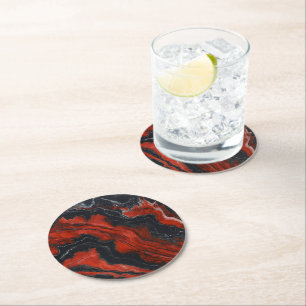 Dessous-de-verre Rond En Papier Motif noir marbré rouge