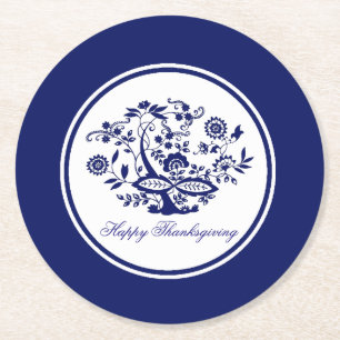 Dessous-de-verre Rond En Papier Motif Oignon Bleu Votre Message de Vœux ou de Fête