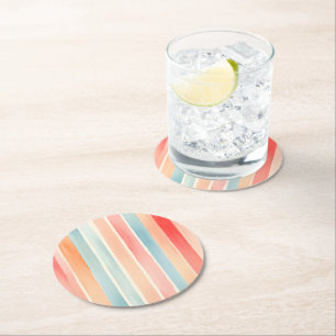 Dessous-de-verre Rond En Papier Motif rayure coloré aquarelle lumineux