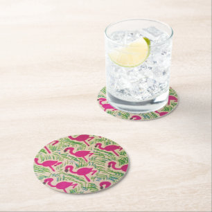 Dessous-de-verre Rond En Papier Motif tropical de Flamants roses roses