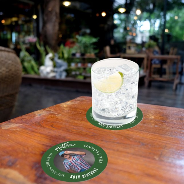 Dessous-de-verre Rond En Papier Mythe de l'homme légende photo émeraude verte fête (Créateur téléchargé)