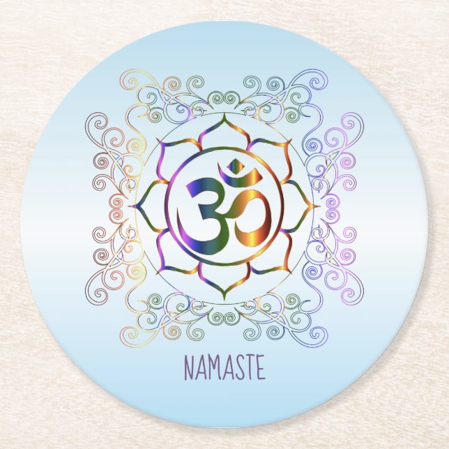 Dessous-de-verre Rond En Papier Namaste Aum (Om) Lotus Prismatic Ornamental (Devant)